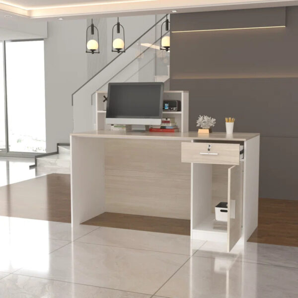 Reception Table: Wood Desk with Filing Cabinet