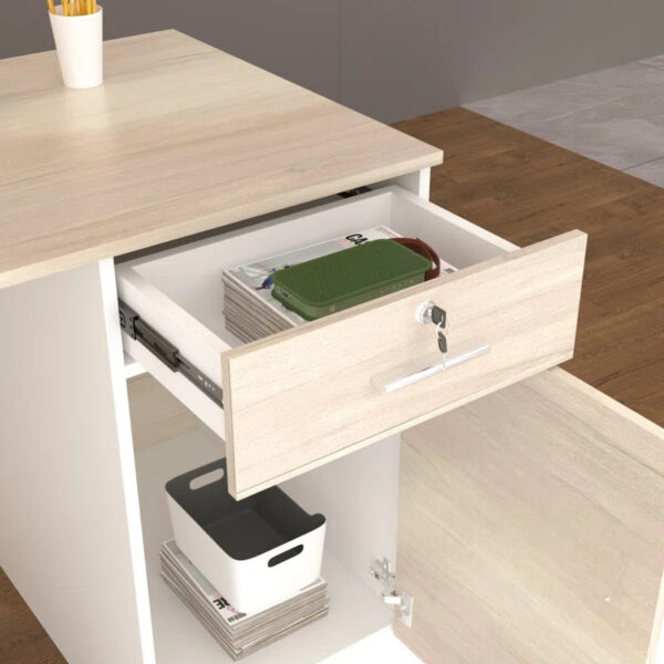 Reception Table: Wood Desk with Filing Cabinet