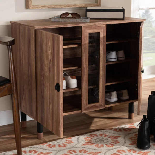 Shoe Rack: 2 Door Wood Entryway 8 Pair Shoe Storage Cabinet