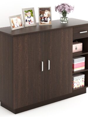 Shoe Rack: Leon Wood Shoe Rack Cabinet with Drawer (Wenge)