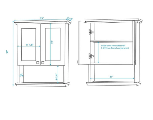 Wall Cabinets: 25'' W x 30'' H x 9.125'' D Solid Wood Wall Mounted Bathroom Cabinet