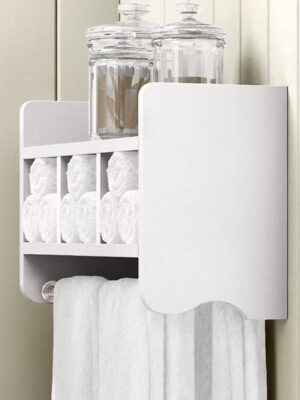 Wall Cabinets: 2 Piece Shelf with Towel Bar Bathroom Cabinet